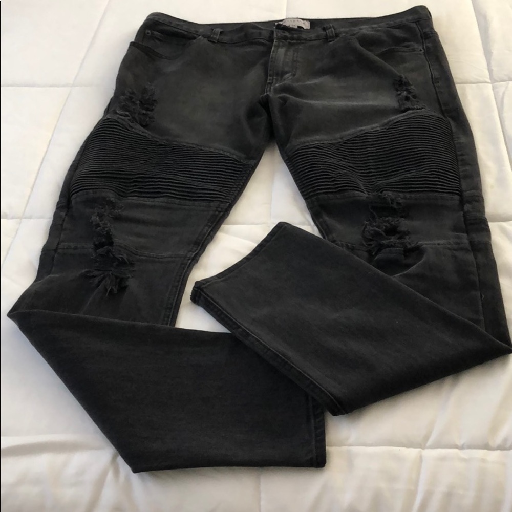 Faded black biker jeans for men